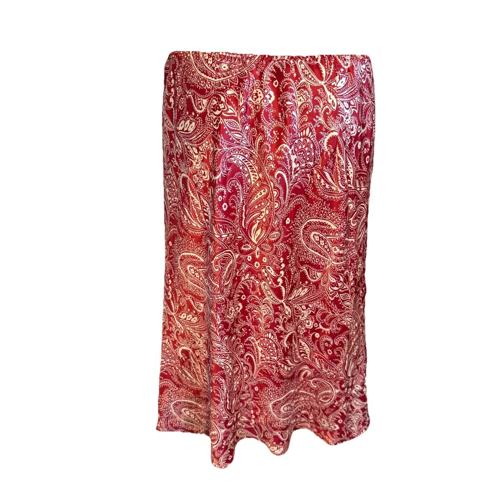 Banana Republic Paisley Print Silk Skirt Womens Size 6 Red Ivory Holiday Classy - Picture 2 of 7